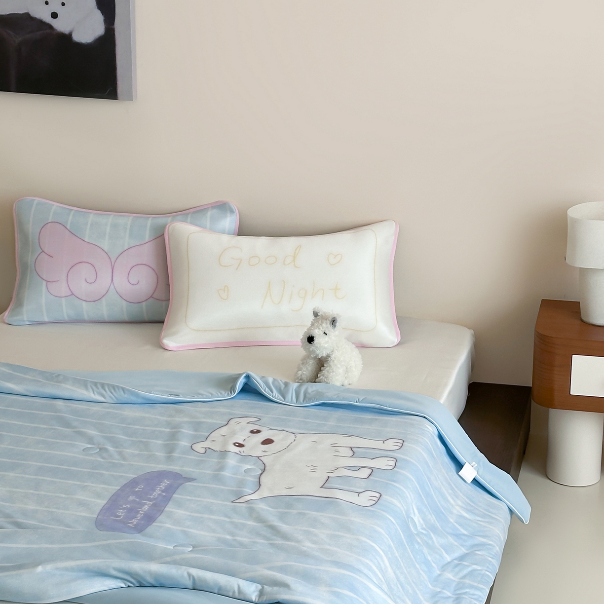 91家纺网 家纺一手货源 找家纺 桃喜 2026新款A类绵绵冰双感夏被夏凉被空调被（一面针织棉一面凉感 夏被小狗童话屋