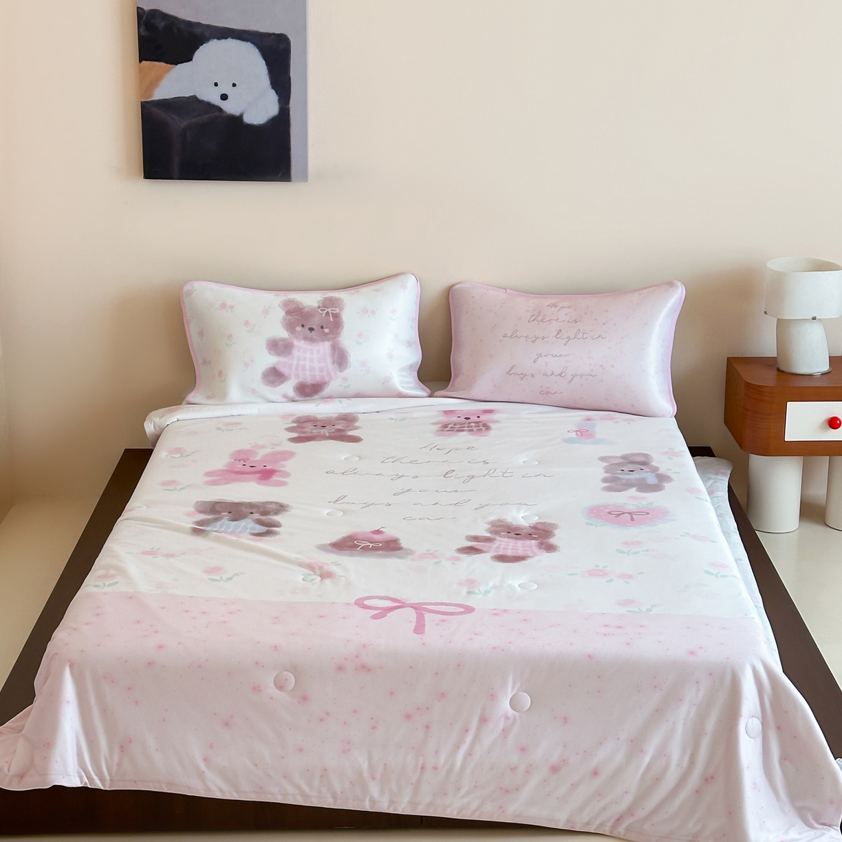 91家纺网 家纺一手货源 找家纺 桃喜 2026新款A类绵绵冰双感夏被夏凉被空调被（一面针织棉一面凉感 夏被小熊来信