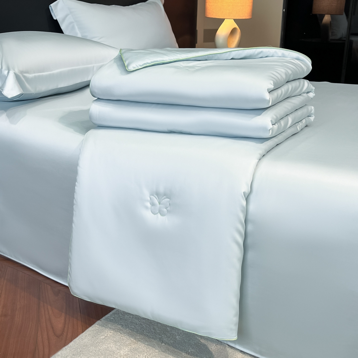 新方向 2026新款A类20%蚕丝天丝棉夏被四件套蝴蝶系列 蝴蝶-微光蓝