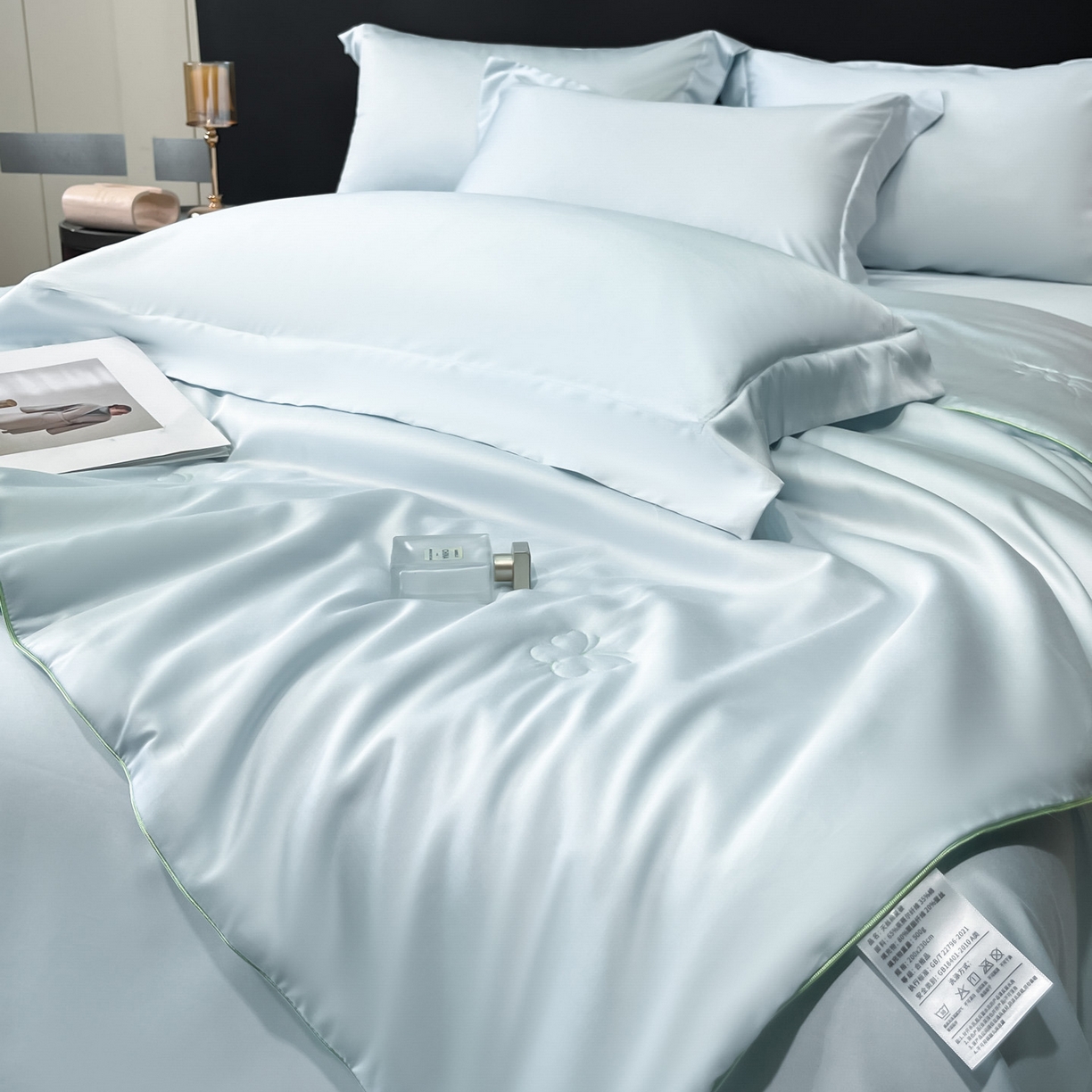 91家纺网 家纺一手货源 找家纺 新方向 2026新款A类20%蚕丝天丝棉夏被四件套蝴蝶系列 蝴蝶-微光蓝