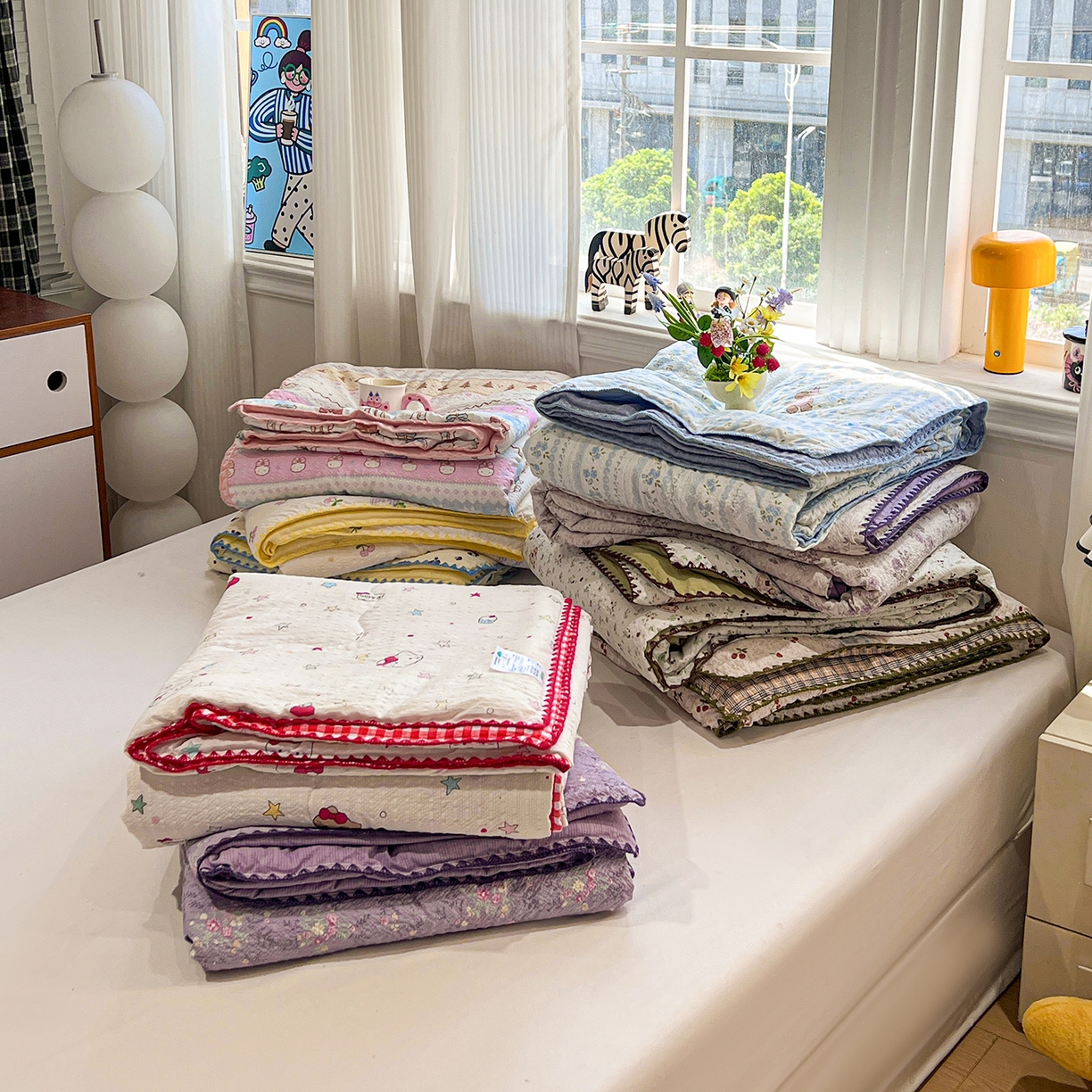 91家纺网 家纺一手货源 找家纺 富米莱（原臻工厂） 2026新款花边蕾丝款水洗真丝提花床盖床单床裙夏凉被四件套 蝶舞粉