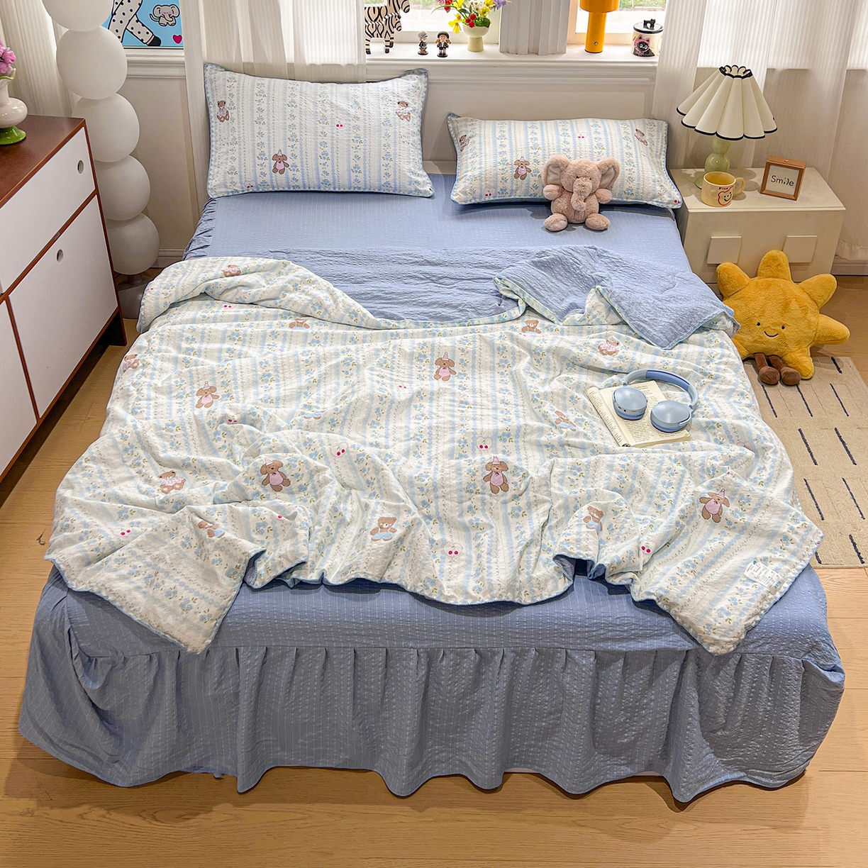 91家纺网 家纺一手货源 找家纺 富米莱（原臻工厂） 2026新款泡芙纱贝壳边夏被夏凉被空调被床盖床裙四件套-欧包系列 欧包-纯宅熊