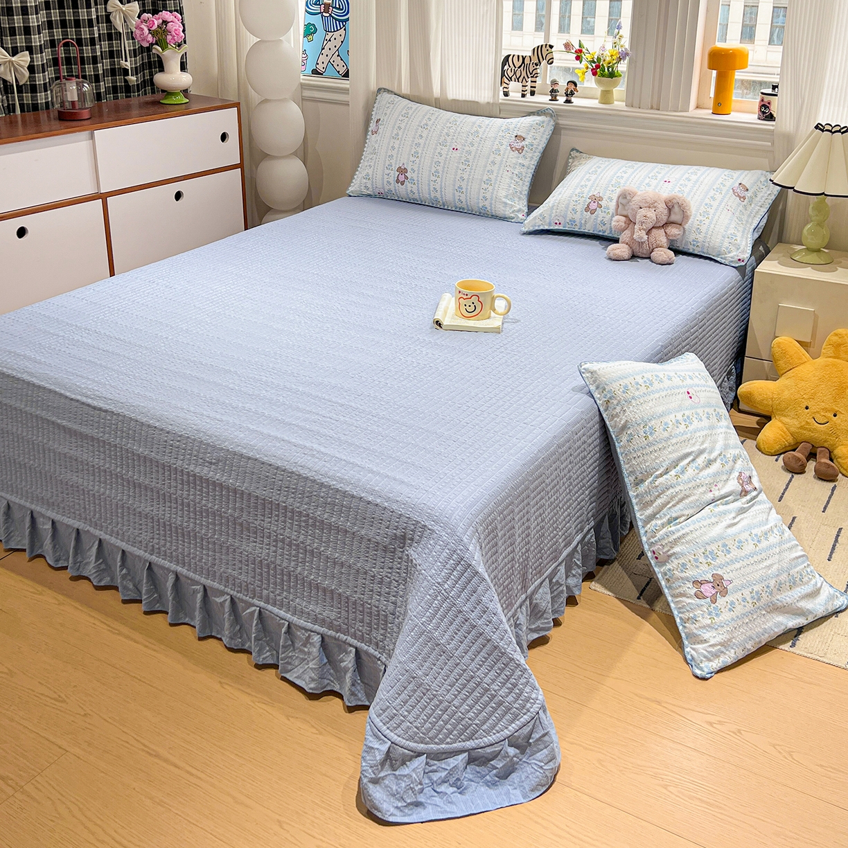 91家纺网 家纺一手货源 找家纺 富米莱（原臻工厂） 2026新款泡芙纱贝壳边夏被夏凉被空调被床盖床裙四件套-欧包系列 欧包-纯宅熊