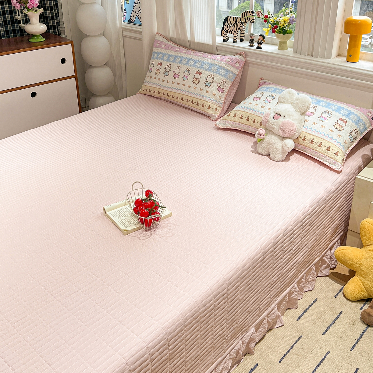 91家纺网 家纺一手货源 找家纺 富米莱（原臻工厂） 2026新款泡芙纱贝壳边夏被夏凉被空调被床盖床裙四件套-欧包系列 欧包-晚安菲菲