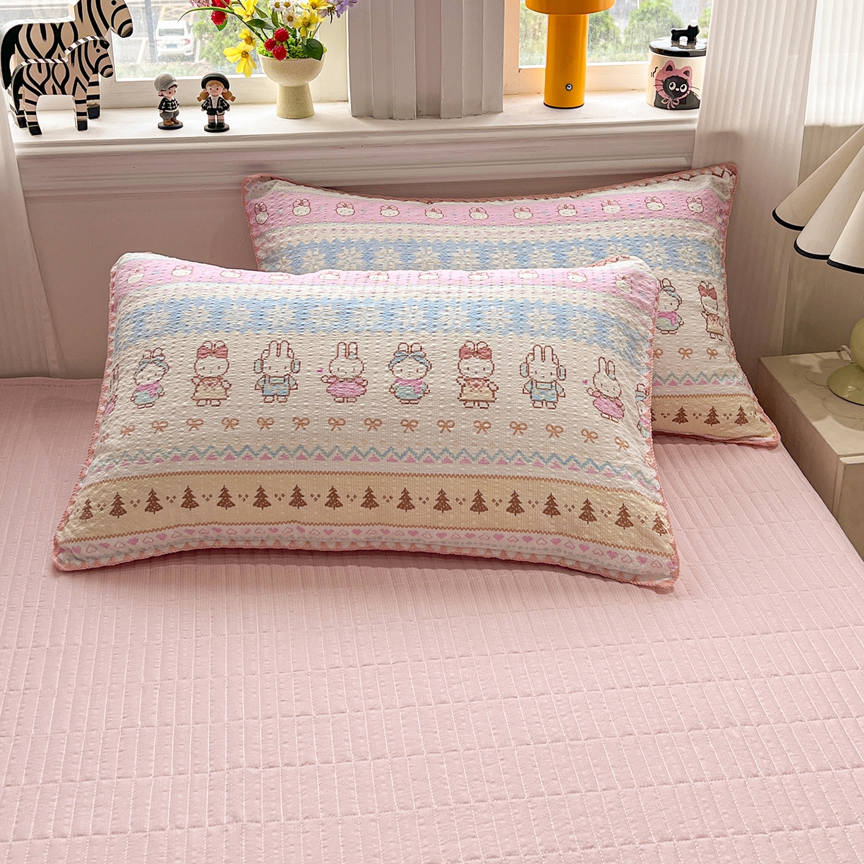 91家纺网 家纺一手货源 找家纺 富米莱（原臻工厂） 2026新款泡芙纱贝壳边夏被夏凉被空调被床盖床裙四件套-欧包系列 欧包-晚安菲菲