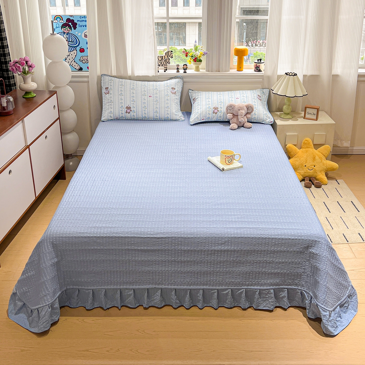 91家纺网 家纺一手货源 找家纺 富米莱（原臻工厂） 2026新款泡芙纱贝壳边夏被夏凉被空调被床盖床裙四件套-欧包系列 欧包-纯宅熊