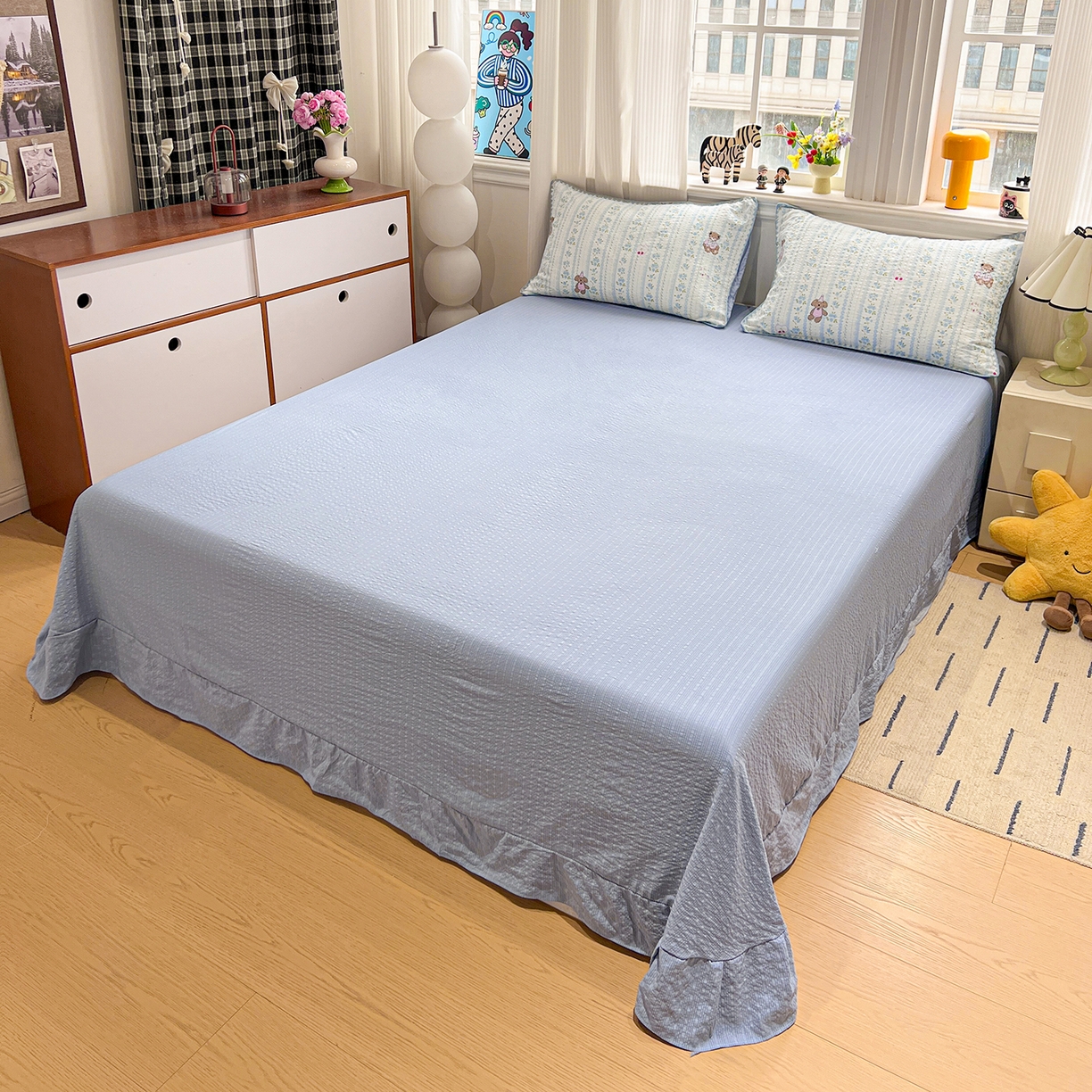 91家纺网 家纺一手货源 找家纺 富米莱（原臻工厂） 2026新款泡芙纱贝壳边夏被夏凉被空调被床盖床裙四件套-欧包系列 欧包-纯宅熊