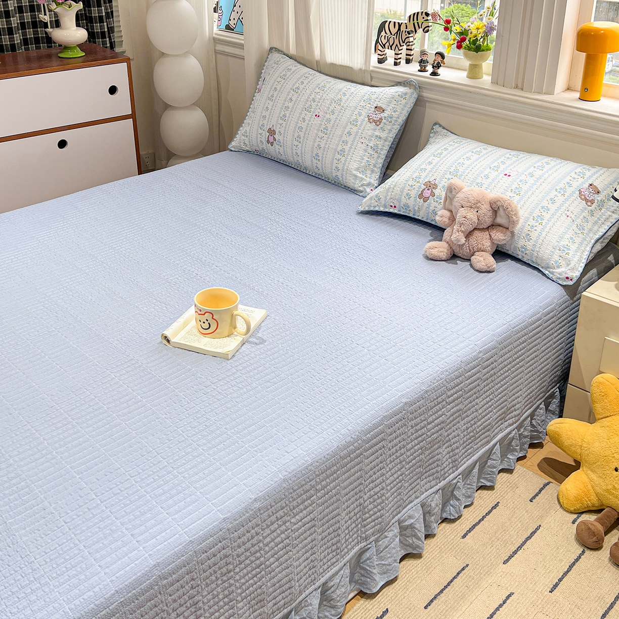 91家纺网 家纺一手货源 找家纺 富米莱（原臻工厂） 2026新款泡芙纱贝壳边夏被夏凉被空调被床盖床裙四件套-欧包系列 欧包-纯宅熊