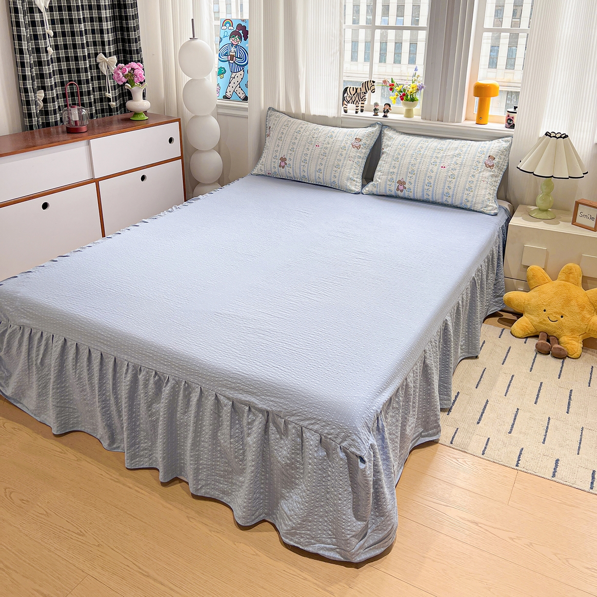 91家纺网 家纺一手货源 找家纺 富米莱（原臻工厂） 2026新款泡芙纱贝壳边夏被夏凉被空调被床盖床裙四件套-欧包系列 欧包-纯宅熊