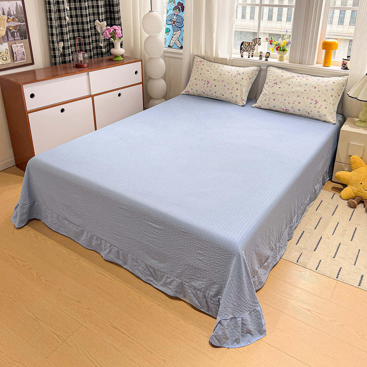 91家纺网 家纺一手货源 找家纺 富米莱（原臻工厂） 2026新款泡芙纱贝壳边夏被夏凉被空调被床盖床裙四件套-欧包系列 欧包-躲猫猫