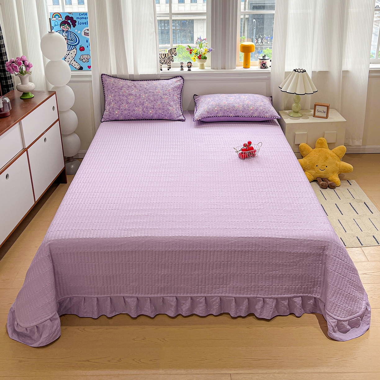 91家纺网 家纺一手货源 找家纺 富米莱（原臻工厂） 2026新款泡芙纱贝壳边夏被夏凉被空调被床盖床裙四件套-欧包系列 欧包-松间茶事