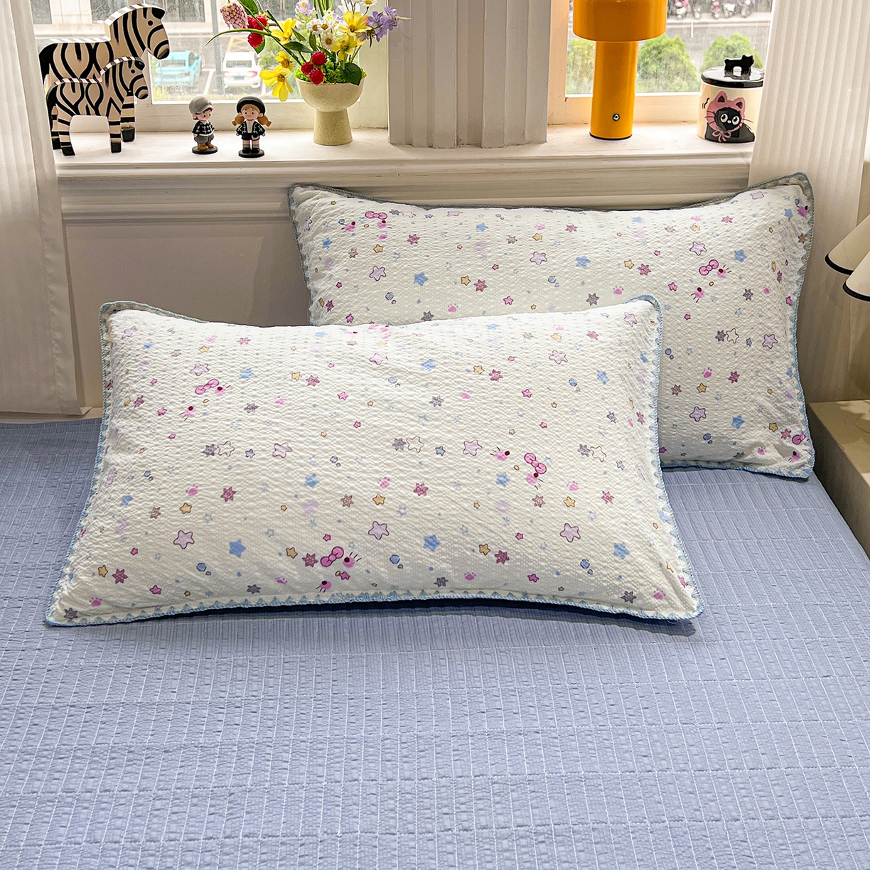 91家纺网 家纺一手货源 找家纺 富米莱（原臻工厂） 2026新款泡芙纱贝壳边夏被夏凉被空调被床盖床裙四件套-欧包系列 欧包-躲猫猫