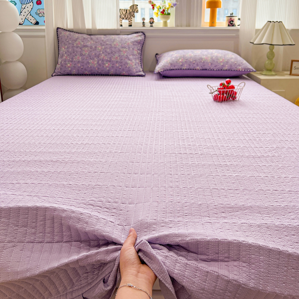 91家纺网 家纺一手货源 找家纺 富米莱（原臻工厂） 2026新款泡芙纱贝壳边夏被夏凉被空调被床盖床裙四件套-欧包系列 欧包-松间茶事