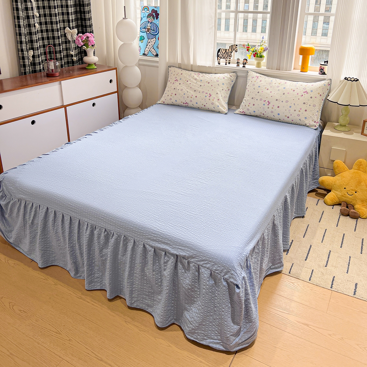 91家纺网 家纺一手货源 找家纺 富米莱（原臻工厂） 2026新款泡芙纱贝壳边夏被夏凉被空调被床盖床裙四件套-欧包系列 欧包-躲猫猫