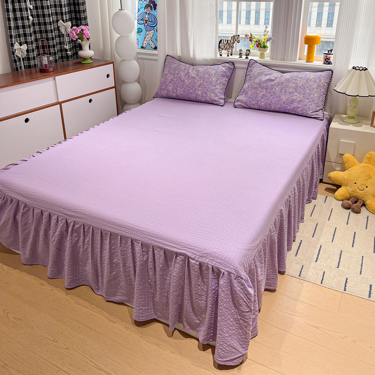 91家纺网 家纺一手货源 找家纺 富米莱（原臻工厂） 2026新款泡芙纱贝壳边夏被夏凉被空调被床盖床裙四件套-欧包系列 欧包-松间茶事