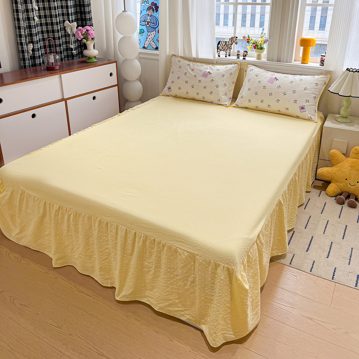 91家纺网 家纺一手货源 找家纺 富米莱（原臻工厂） 2026新款泡芙纱贝壳边夏被夏凉被空调被床盖床裙四件套-欧包系列 欧包-樱桃小软贴