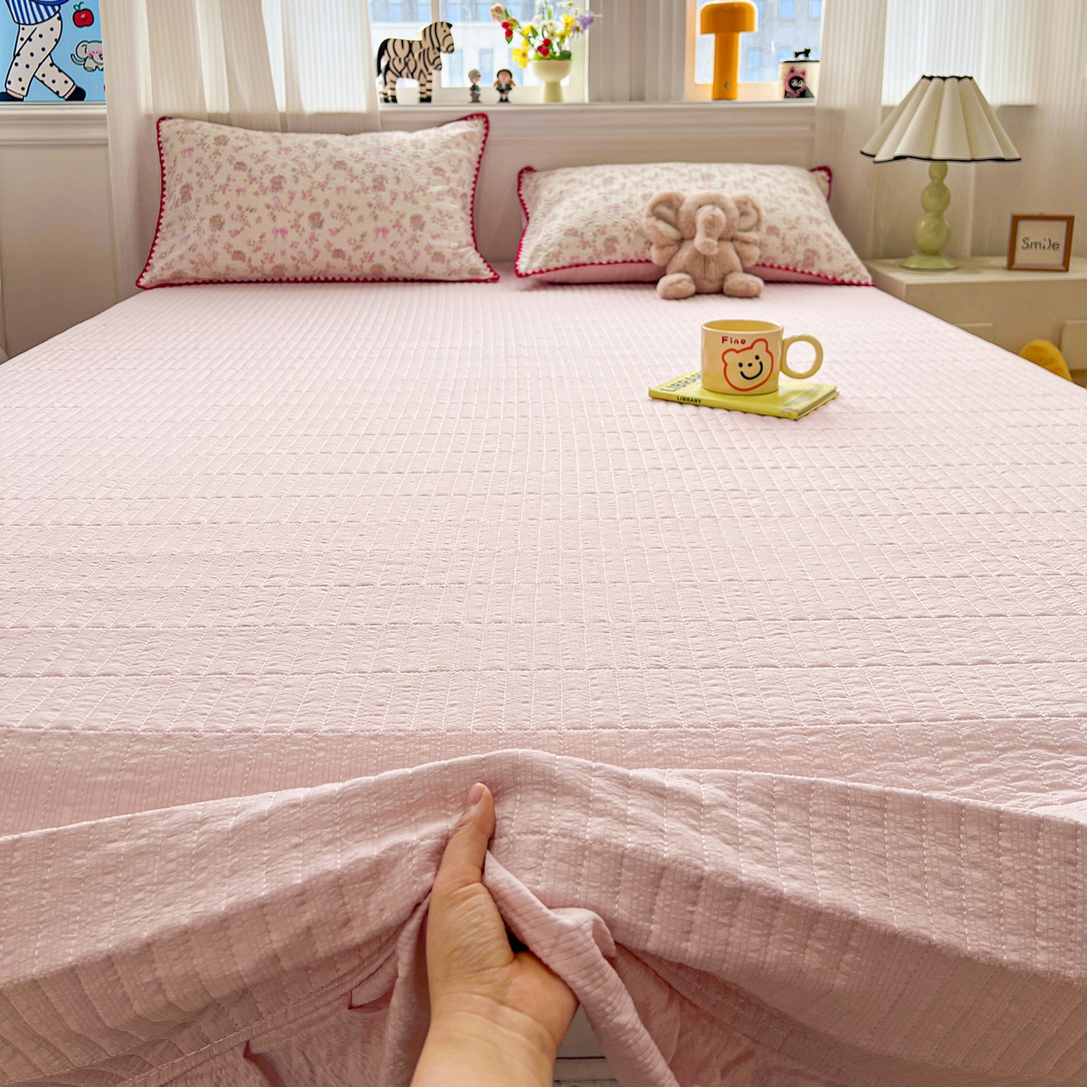 91家纺网 家纺一手货源 找家纺 富米莱（原臻工厂） 2026新款泡芙纱贝壳边夏被夏凉被空调被床盖床裙四件套-欧包系列 欧包-花园兔