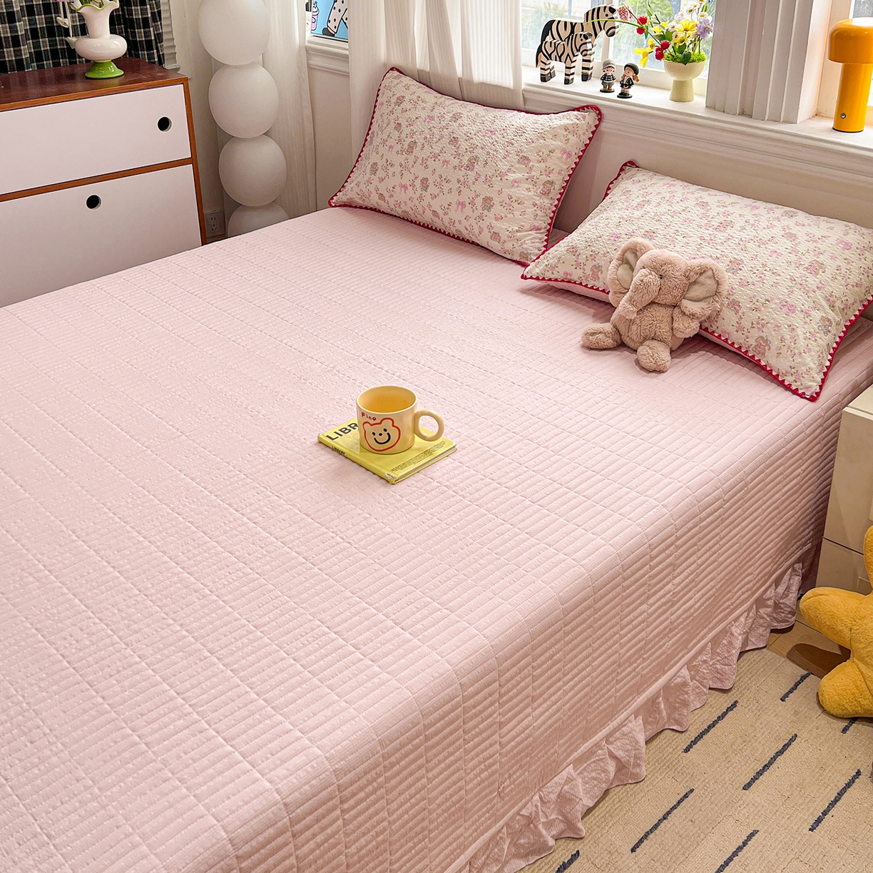 91家纺网 家纺一手货源 找家纺 富米莱（原臻工厂） 2026新款泡芙纱贝壳边夏被夏凉被空调被床盖床裙四件套-欧包系列 欧包-花园兔