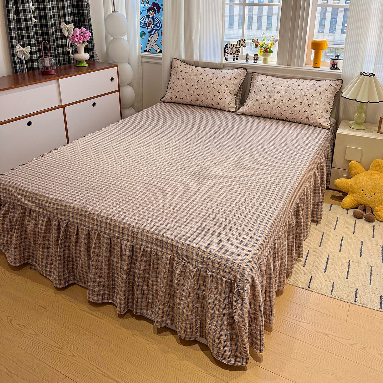 91家纺网 家纺一手货源 找家纺 富米莱（原臻工厂） 2026新款泡芙纱贝壳边夏被夏凉被空调被床盖床裙四件套-欧包系列 欧包-酒渍樱桃