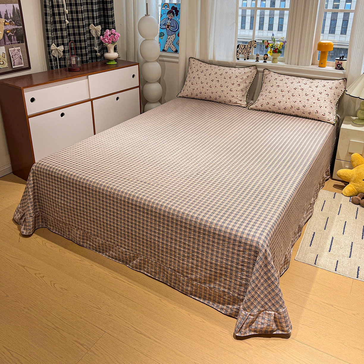 91家纺网 家纺一手货源 找家纺 富米莱（原臻工厂） 2026新款泡芙纱贝壳边夏被夏凉被空调被床盖床裙四件套-欧包系列 欧包-酒渍樱桃