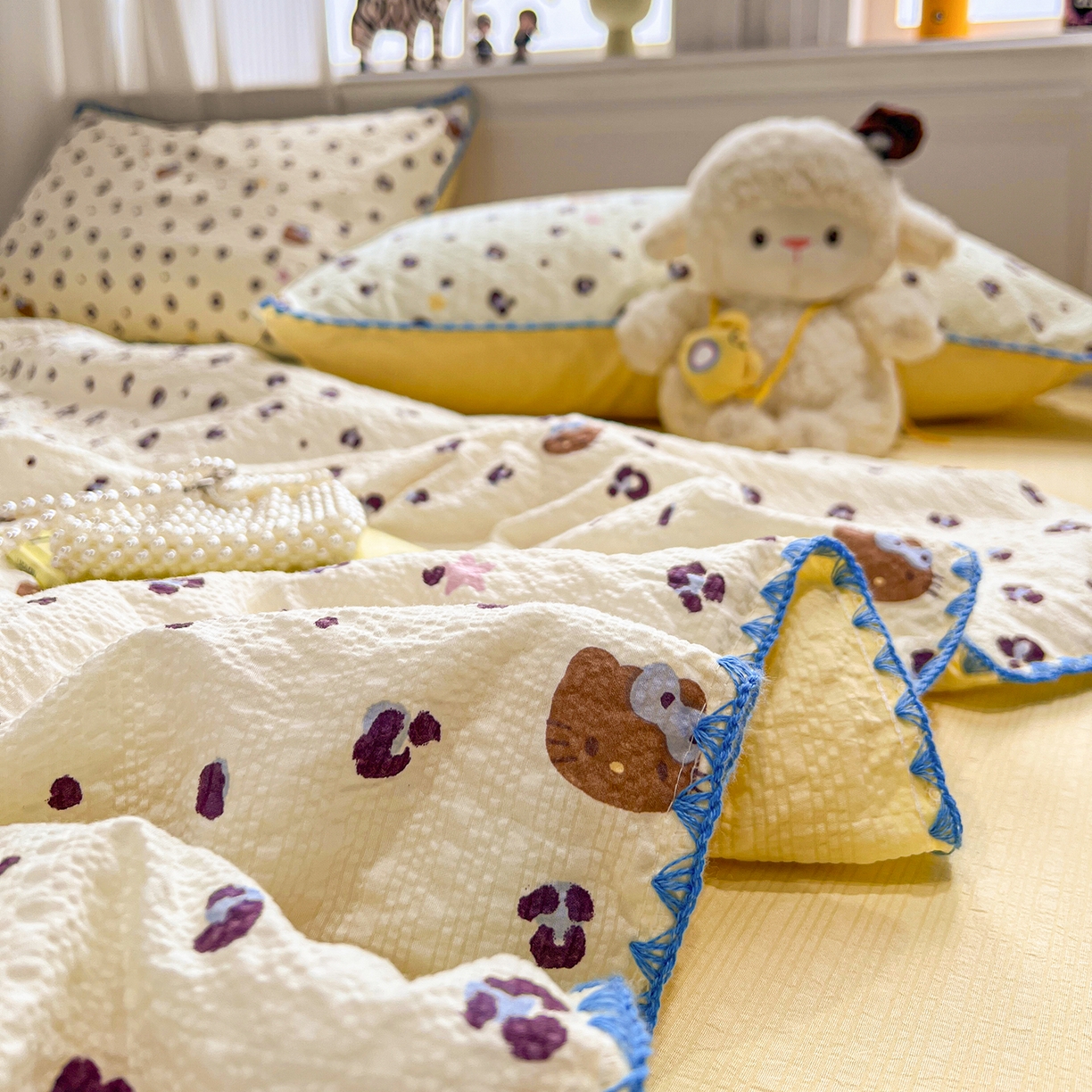 91家纺网 家纺一手货源 找家纺 富米莱（原臻工厂） 2026新款泡芙纱贝壳边夏被夏凉被空调被床盖床裙四件套-欧包系列 欧包-豹纹蓝星