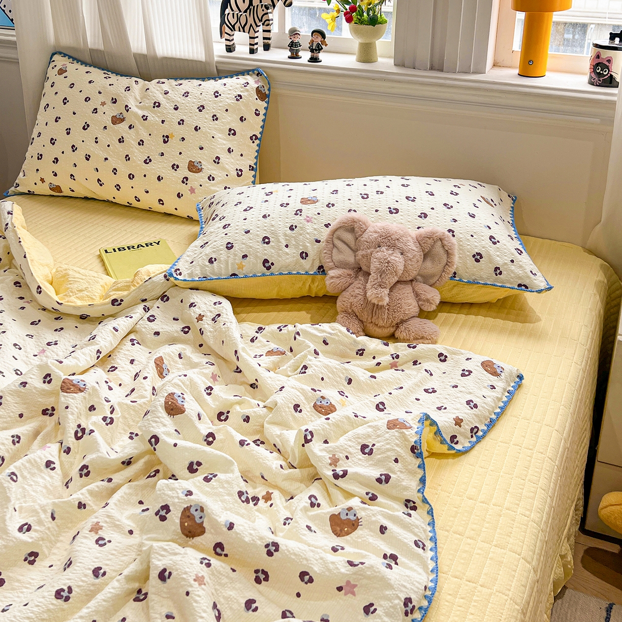 91家纺网 家纺一手货源 找家纺 富米莱（原臻工厂） 2026新款泡芙纱贝壳边夏被夏凉被空调被床盖床裙四件套-欧包系列 欧包-豹纹蓝星