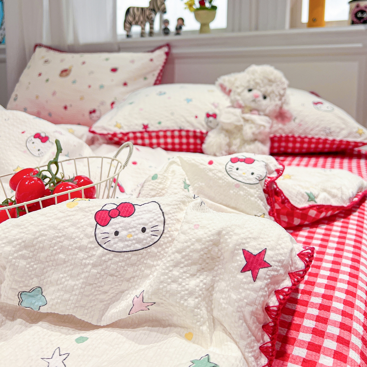 91家纺网 家纺一手货源 找家纺 富米莱（原臻工厂） 2026新款泡芙纱贝壳边夏被夏凉被空调被床盖床裙四件套-欧包系列 欧包-星芒凯蒂