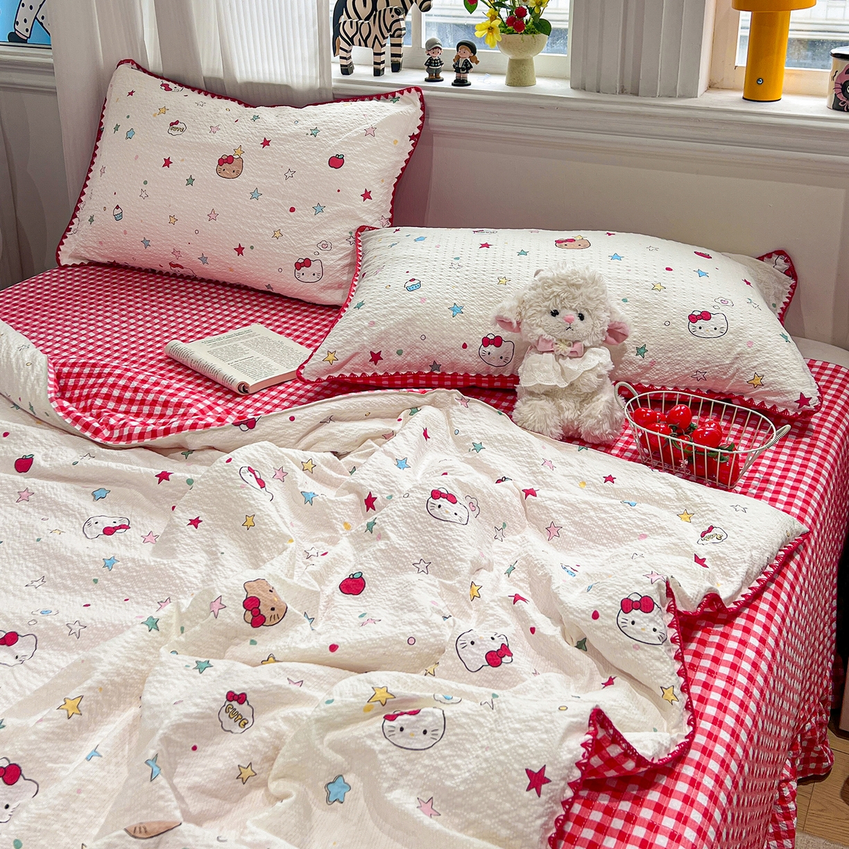 91家纺网 家纺一手货源 找家纺 富米莱（原臻工厂） 2026新款泡芙纱贝壳边夏被夏凉被空调被床盖床裙四件套-欧包系列 欧包-星芒凯蒂