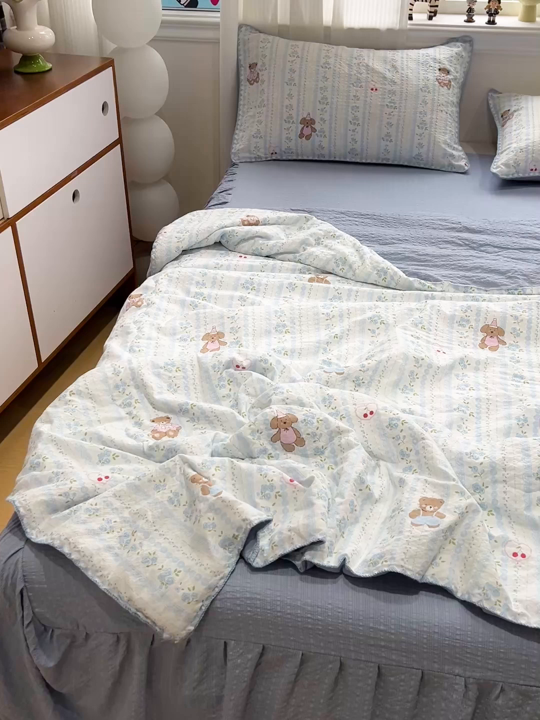 91家纺网 家纺一手货源 找家纺 富米莱（原臻工厂） 2026新款泡芙纱贝壳边夏被夏凉被空调被床盖床裙四件套-欧包系列 欧包-纯宅熊