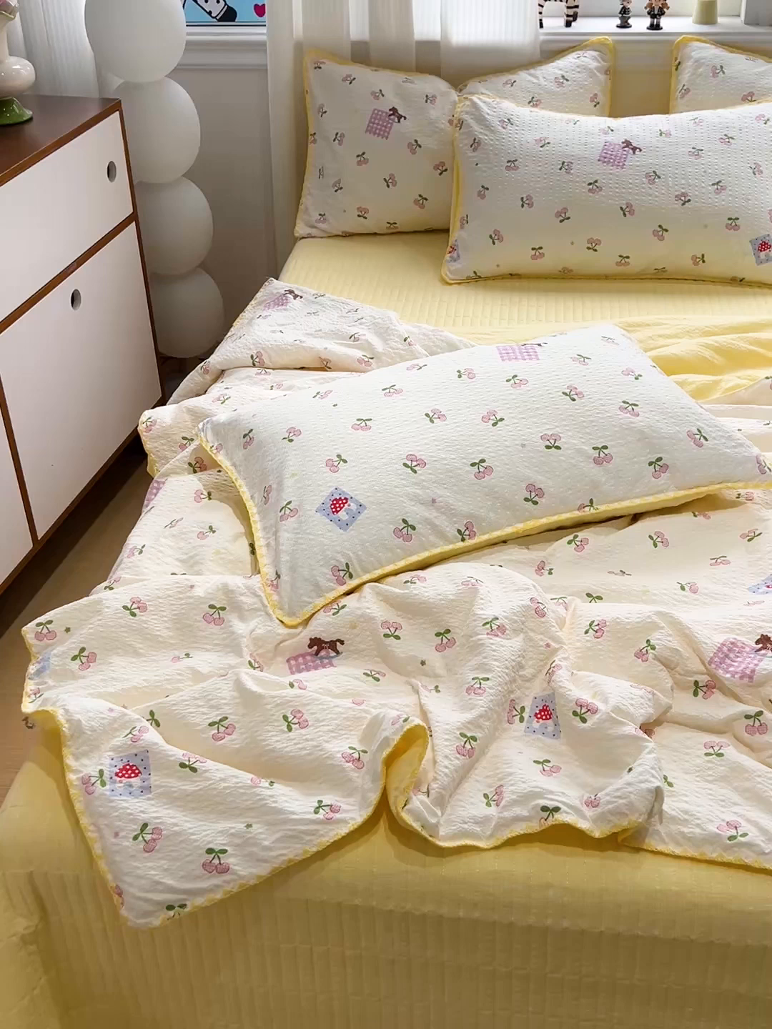 91家纺网 家纺一手货源 找家纺 富米莱（原臻工厂） 2026新款泡芙纱贝壳边夏被夏凉被空调被床盖床裙四件套-欧包系列 欧包-樱桃小软贴