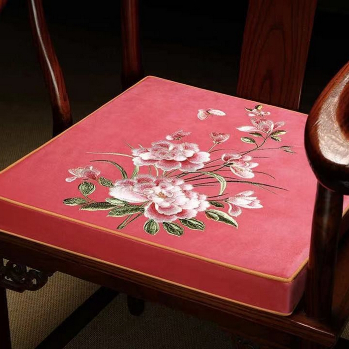 多米家居 2026新款定制红木-绒布刺绣坐垫、抱枕、桌旗，海绵，乳胶（2-3天货期，定制尺寸联系商家） 春晓-粉色