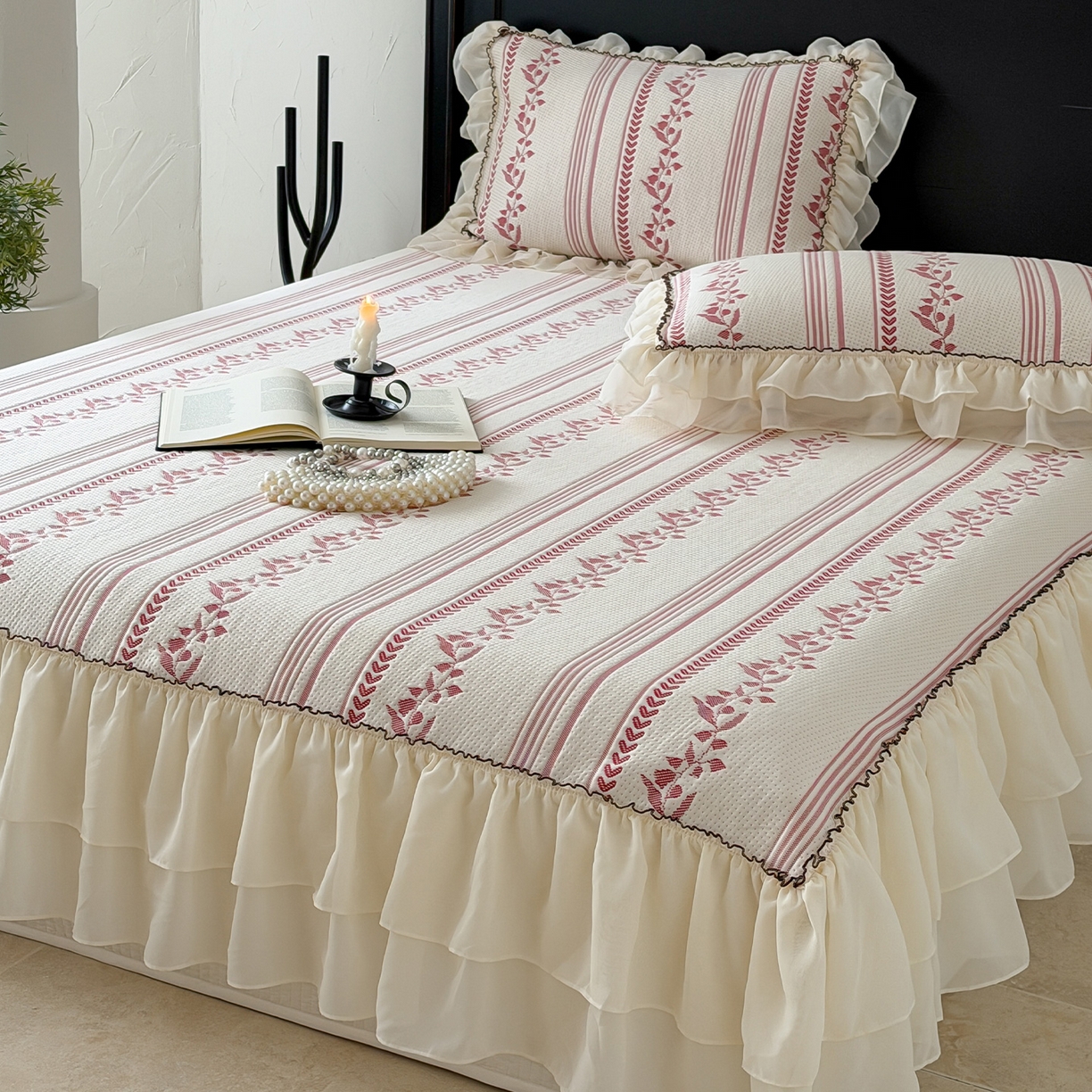 91家纺网 家纺一手货源 找家纺 （总）山茶家居-原创设计（原山茶家纺） 2026新款A类提花华夫格床盖款凉席三件套-罗马假日