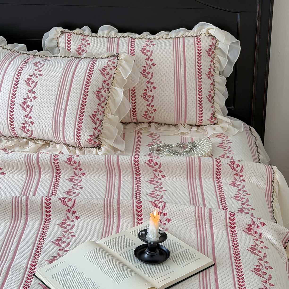 91家纺网 家纺一手货源 找家纺 （总）山茶家居-原创设计（原山茶家纺） 2026新款A类提花华夫格床盖款凉席三件套-罗马假日