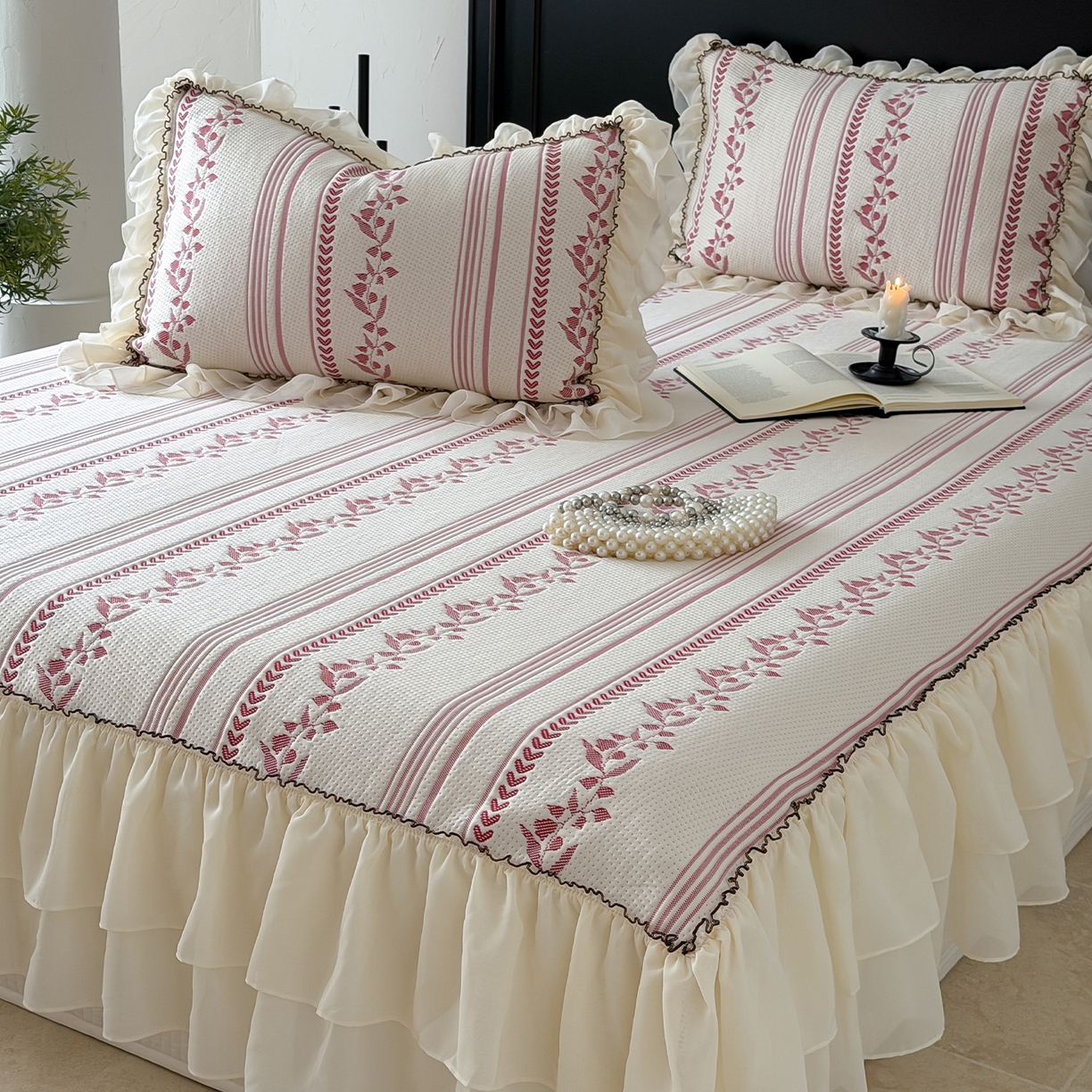 91家纺网 家纺一手货源 找家纺 （总）山茶家居-原创设计（原山茶家纺） 2026新款A类提花华夫格床盖款凉席三件套-罗马假日