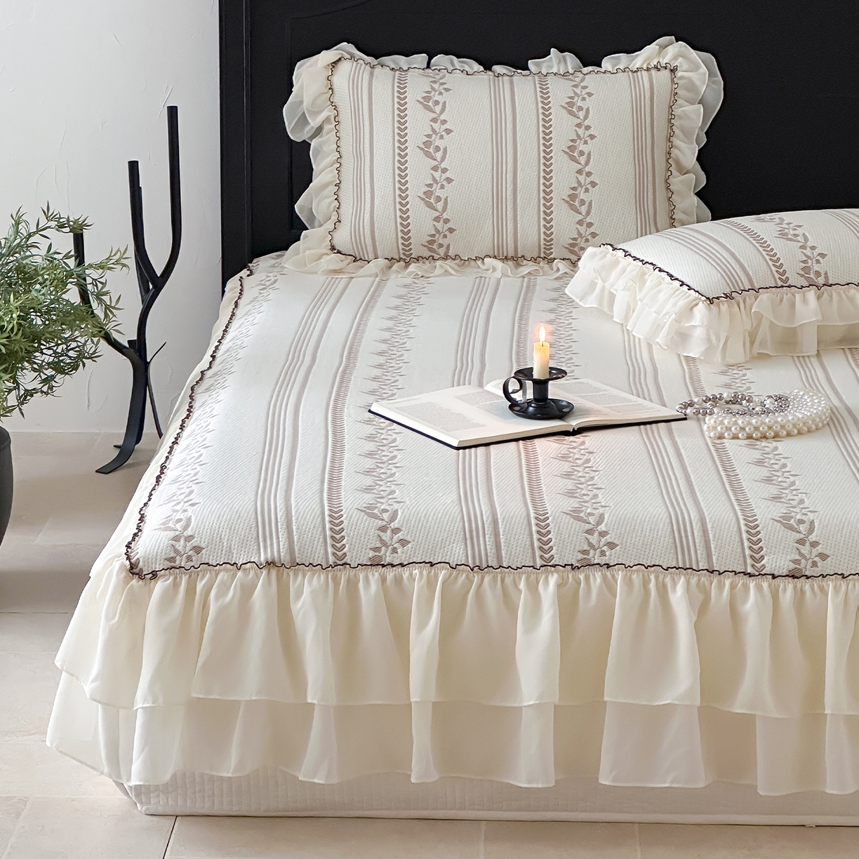 91家纺网 家纺一手货源 找家纺 （总）山茶家居-原创设计（原山茶家纺） 2026新款A类提花华夫格床盖款凉席三件套-罗马假日