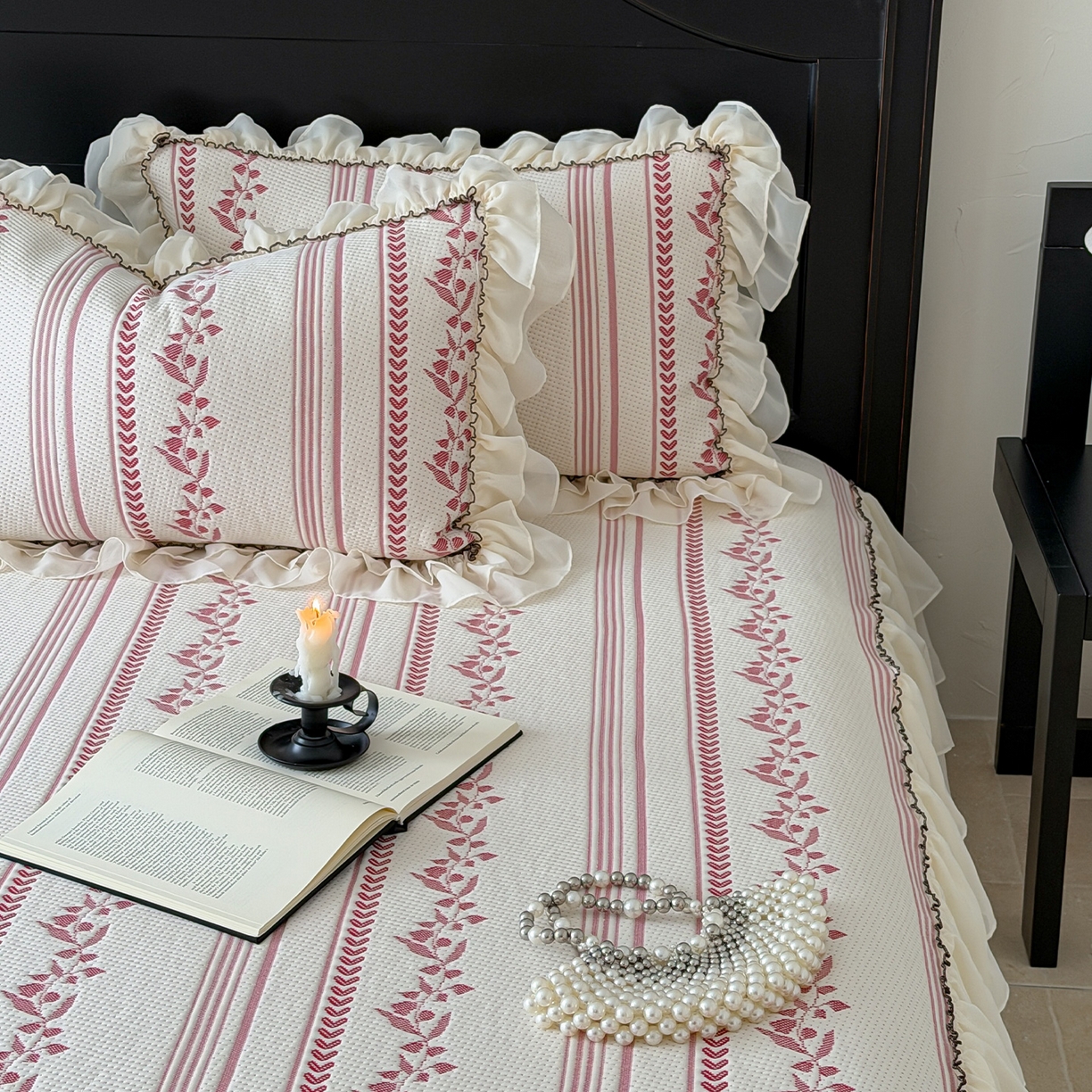 91家纺网 家纺一手货源 找家纺 山茶家居-原创设计（原山茶家纺） 2026新款A类提花华夫格床盖款凉席三件套-罗马假日 罗马假日-红