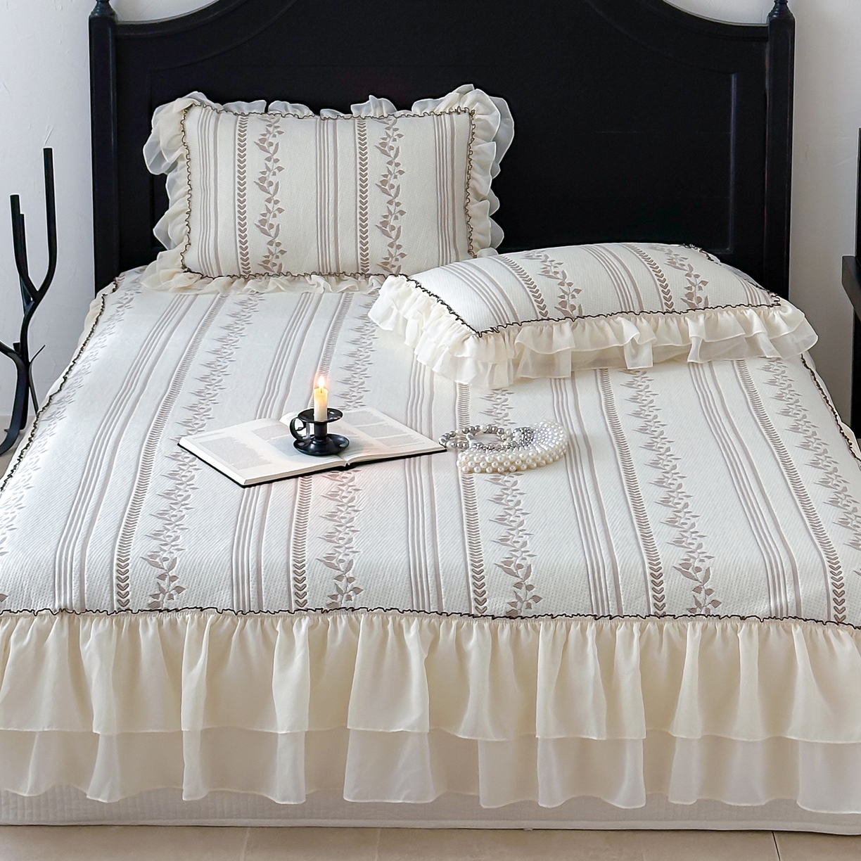 91家纺网 家纺一手货源 找家纺 山茶家居-原创设计（原山茶家纺） 2026新款A类提花华夫格床盖款凉席三件套-罗马假日 罗马假日-咖