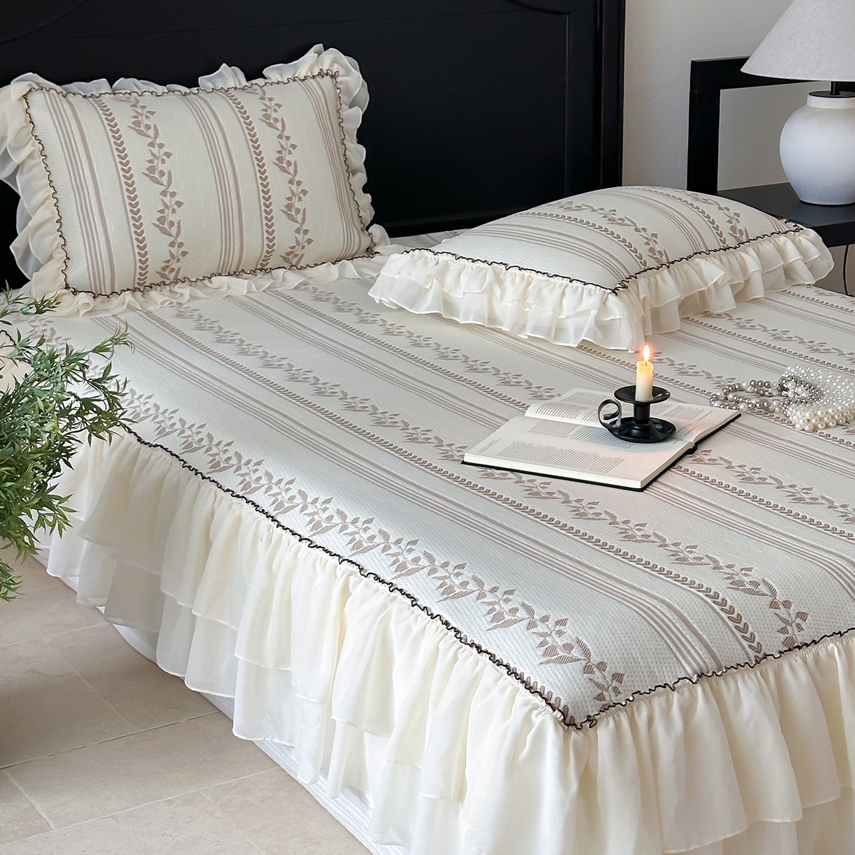 91家纺网 家纺一手货源 找家纺 山茶家居-原创设计（原山茶家纺） 2026新款A类提花华夫格床盖款凉席三件套-罗马假日 罗马假日-咖