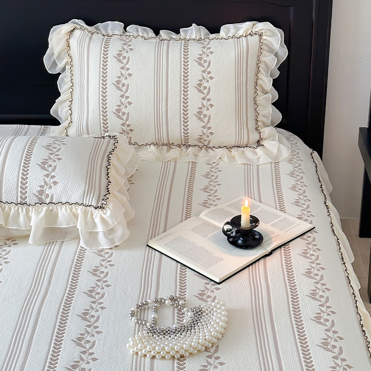 91家纺网 家纺一手货源 找家纺 山茶家居-原创设计（原山茶家纺） 2026新款A类提花华夫格床盖款凉席三件套-罗马假日 罗马假日-咖