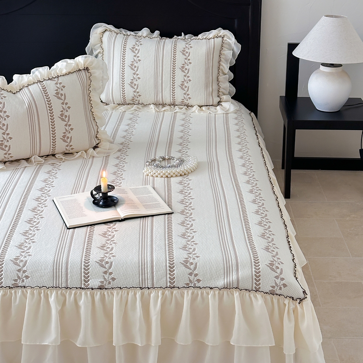 91家纺网 家纺一手货源 找家纺 山茶家居-原创设计（原山茶家纺） 2026新款A类提花华夫格床盖款凉席三件套-罗马假日 罗马假日-咖