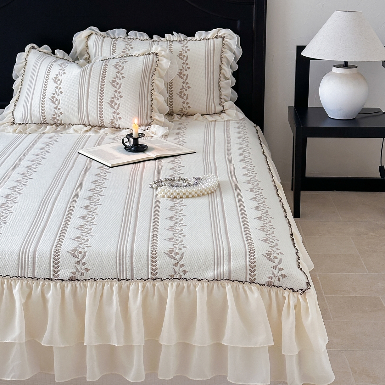 91家纺网 家纺一手货源 找家纺 山茶家居-原创设计（原山茶家纺） 2026新款A类提花华夫格床盖款凉席三件套-罗马假日 罗马假日-咖