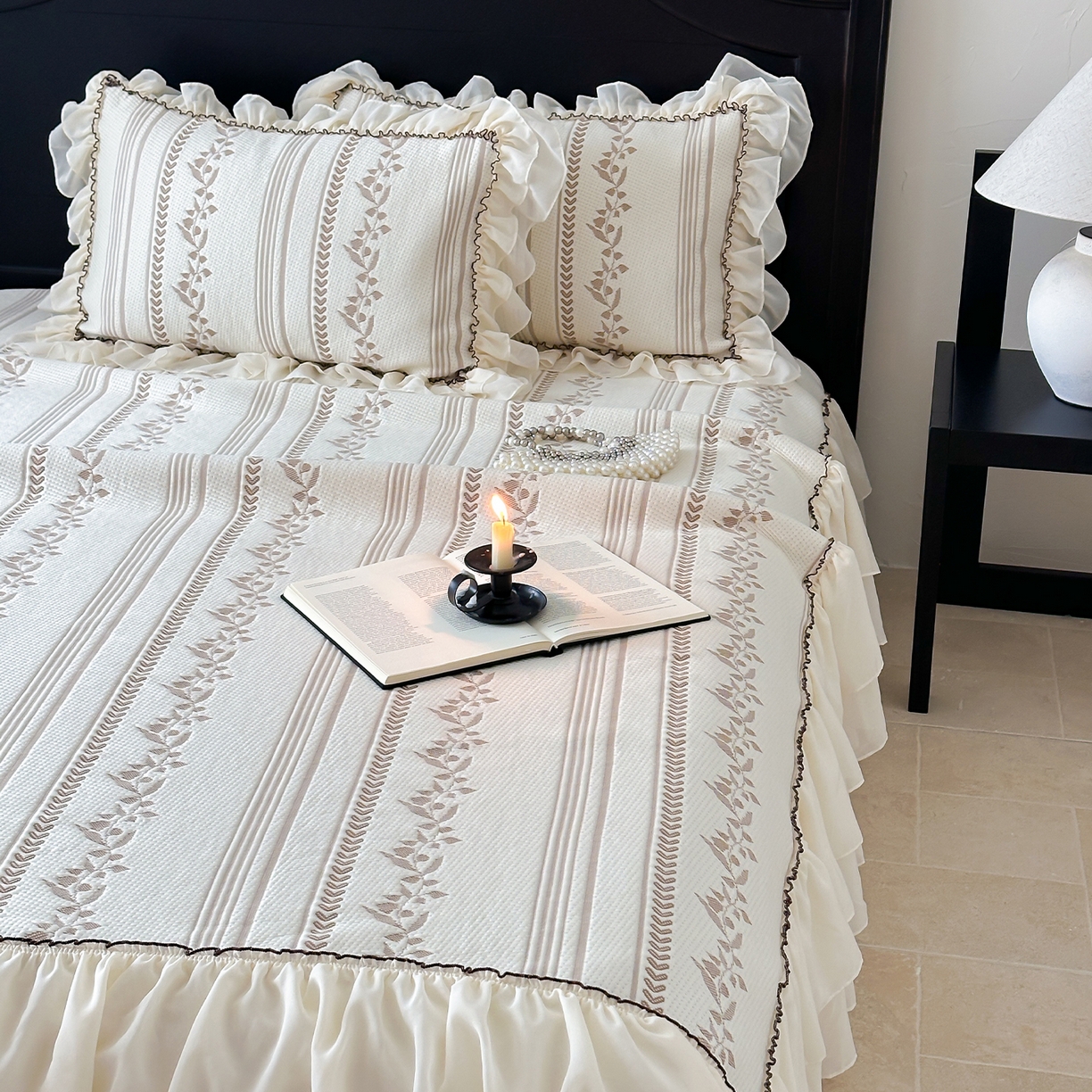 91家纺网 家纺一手货源 找家纺 山茶家居-原创设计（原山茶家纺） 2026新款A类提花华夫格床盖款凉席三件套-罗马假日 罗马假日-咖