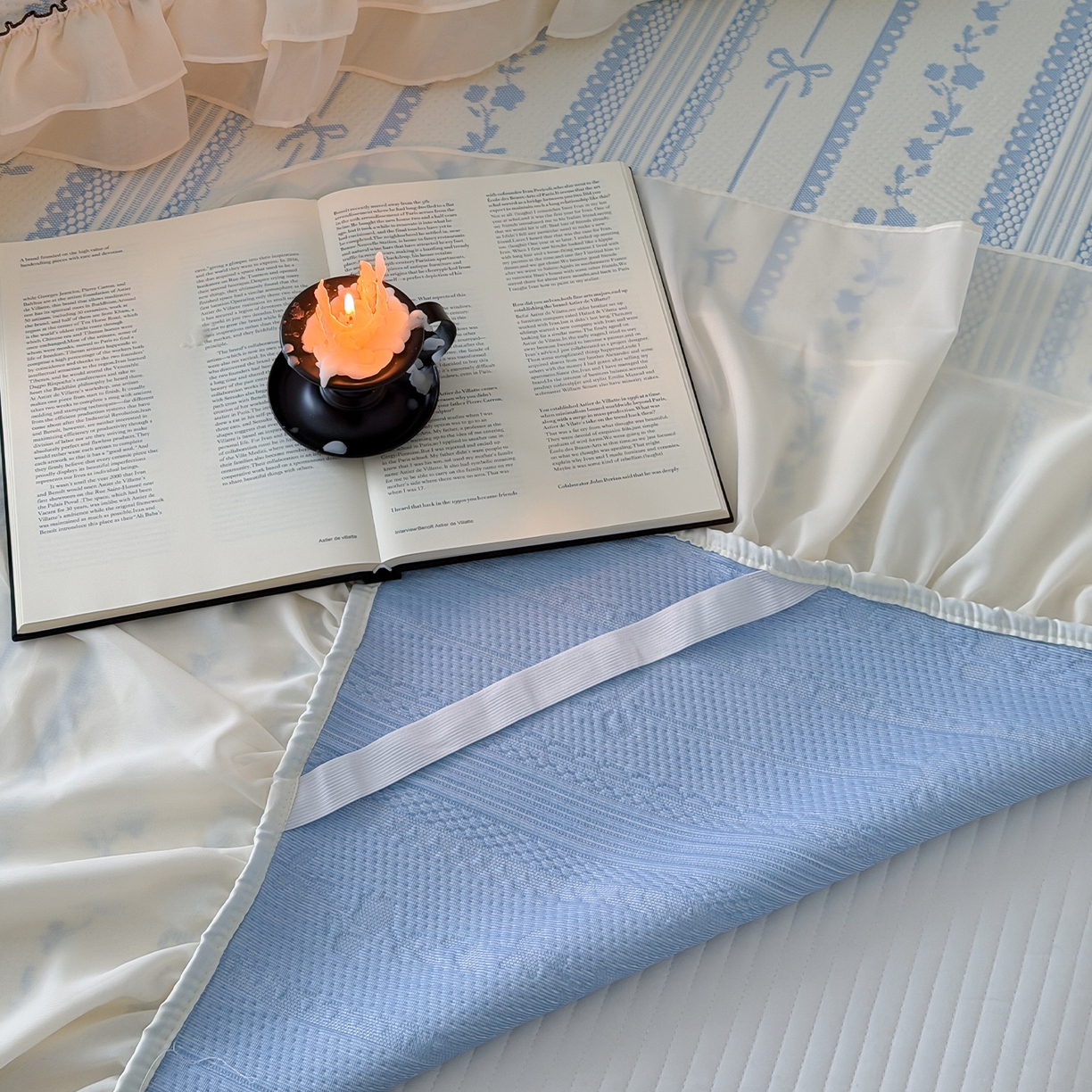 91家纺网 家纺一手货源 找家纺 山茶家居-原创设计（原山茶家纺） 2026新款A类提花华夫格床盖款凉席三件套-罗马假日 罗马假日-浅蓝