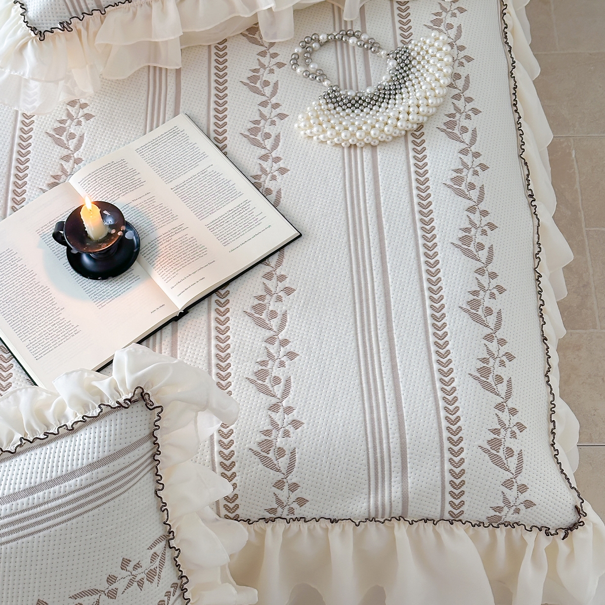 91家纺网 家纺一手货源 找家纺 山茶家居-原创设计（原山茶家纺） 2026新款A类提花华夫格床盖款凉席三件套-罗马假日 罗马假日-咖