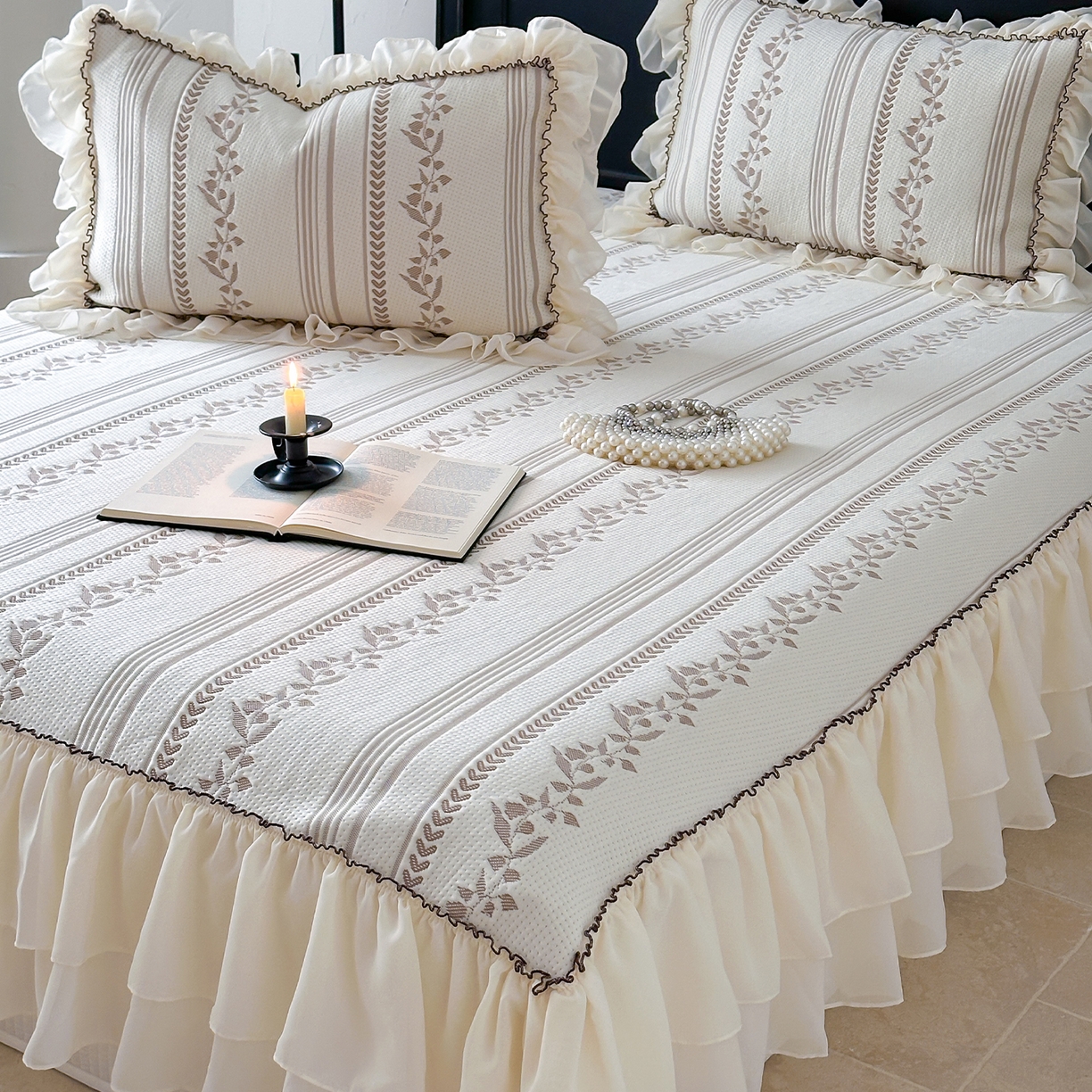 91家纺网 家纺一手货源 找家纺 山茶家居-原创设计（原山茶家纺） 2026新款A类提花华夫格床盖款凉席三件套-罗马假日 罗马假日-咖