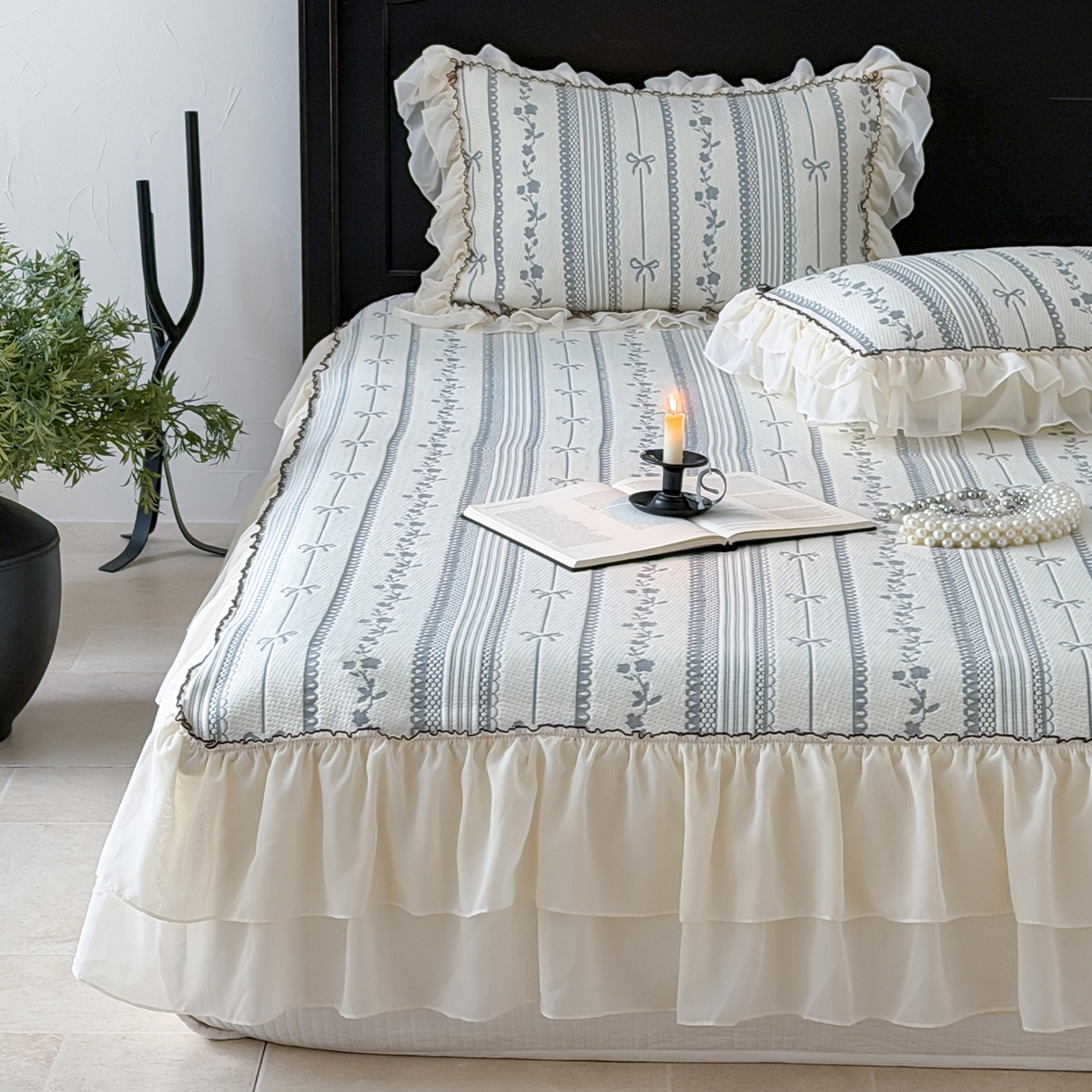 山茶家居-原创设计（原山茶家纺） 2026新款A类提花华夫格床盖款凉席三件套-罗马假日 罗马假日-灰