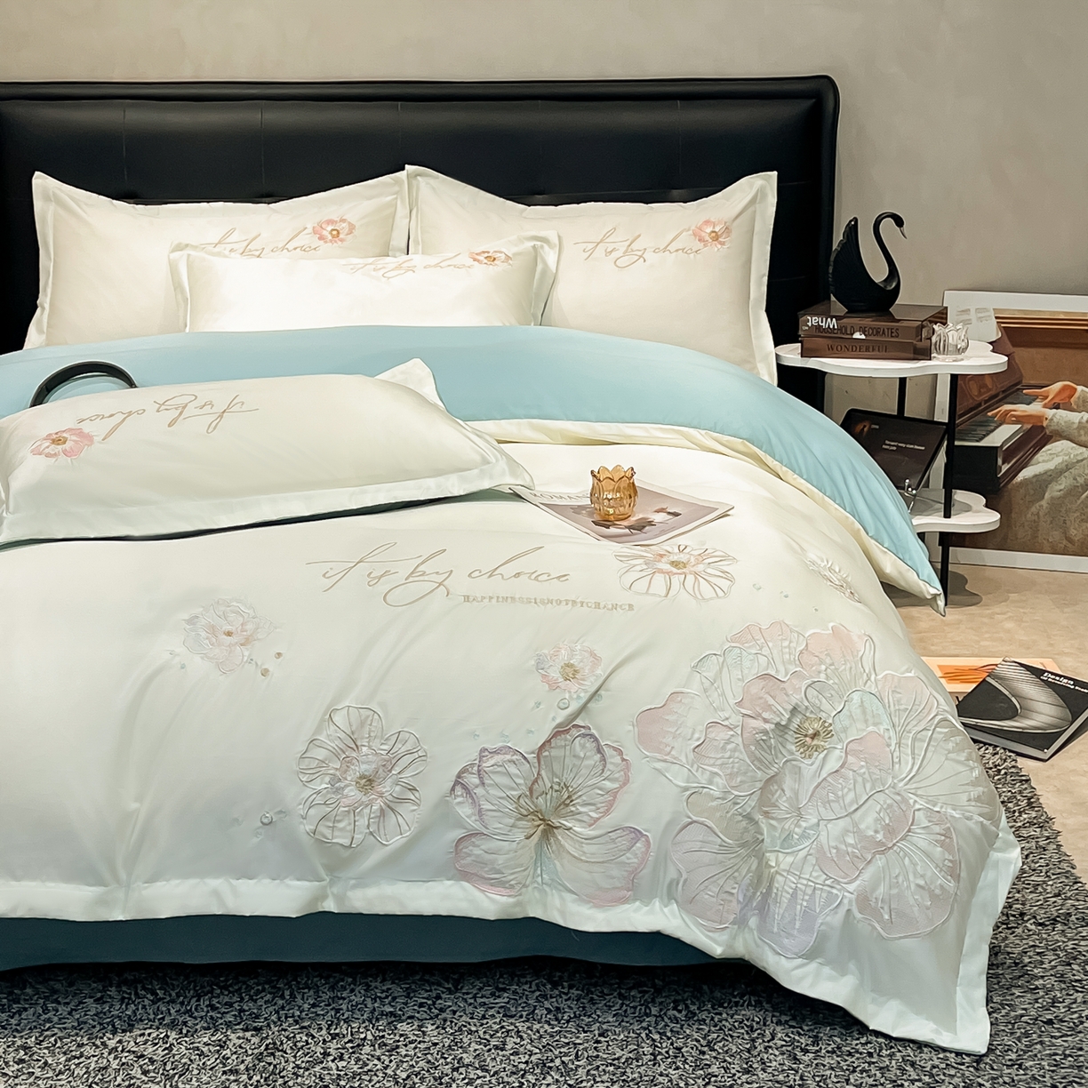 91家纺网 家纺一手货源 找家纺 （总）色鬼布艺高端家居主号 2026新款水洗冰丝刺绣四件套花颜系列