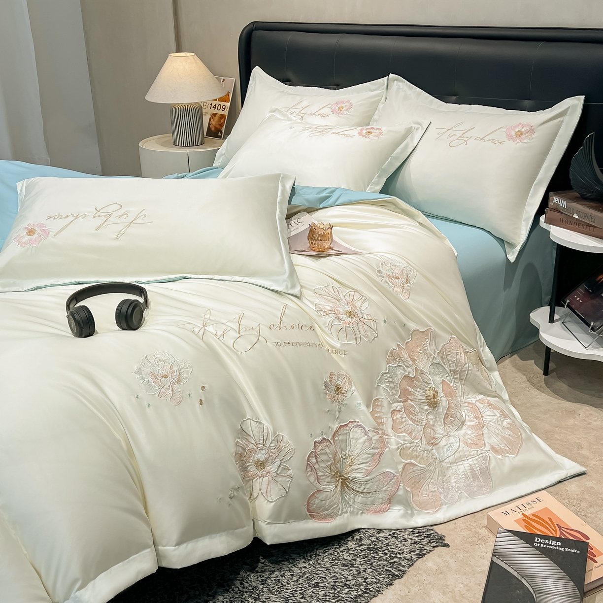 91家纺网 家纺一手货源 找家纺 （总）色鬼布艺高端家居主号 2026新款水洗冰丝刺绣四件套花颜系列