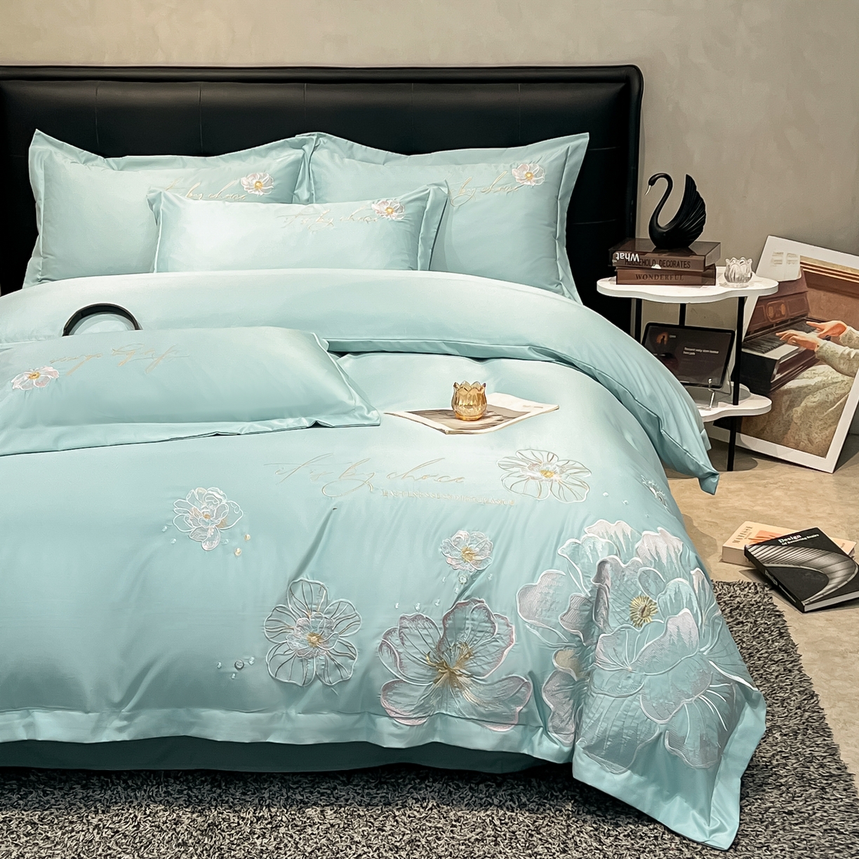 91家纺网 家纺一手货源 找家纺 色鬼布艺高端家居主号 2026新款水洗冰丝刺绣四件套花颜系列 花颜-梵星兰