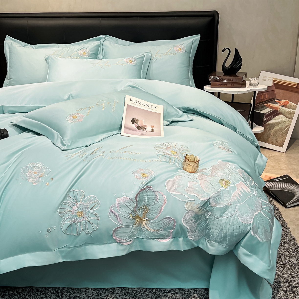 91家纺网 家纺一手货源 找家纺 色鬼布艺高端家居主号 2026新款水洗冰丝刺绣四件套花颜系列 花颜-梵星兰